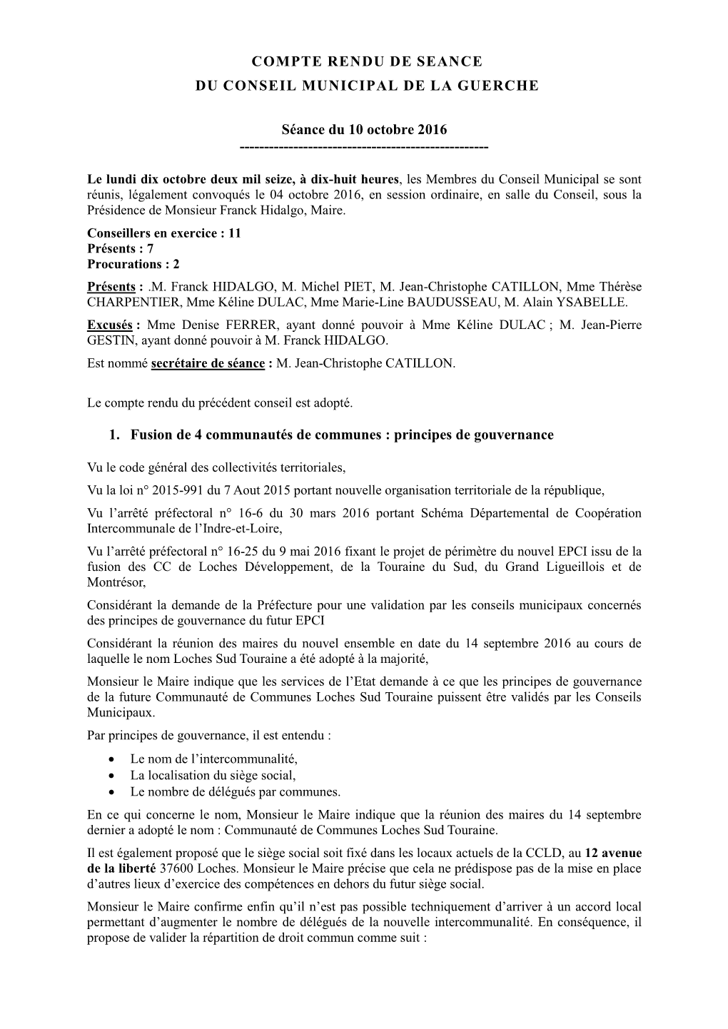 Compte Rendu De Seance Du Conseil Municipal De La Guerche