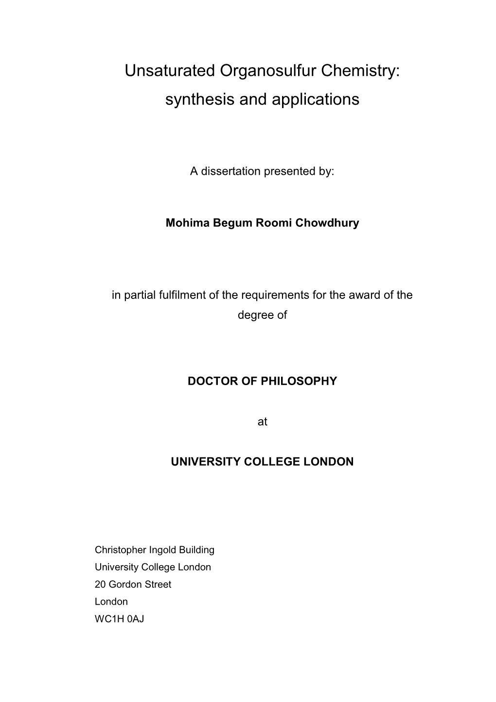 Unsaturated Organosulfur Chemistry: Synthesis and Applications