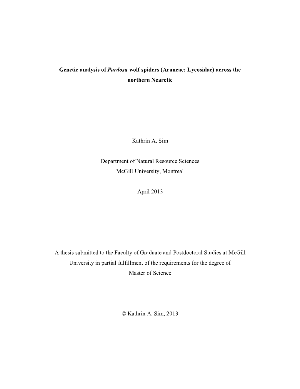 Genetic Analysis of Pardosa Wolf Spiders (Araneae: Lycosidae) Across the Northern Nearctic