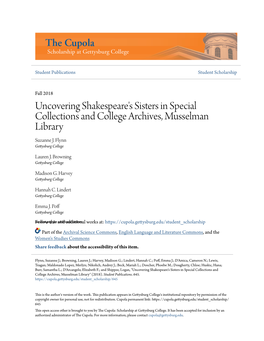 Uncovering Shakespeare's Sisters in Special Collections and College Archives, Musselman Library Suzanne J