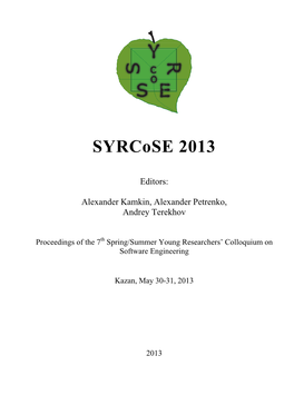 Proceedings of the 7Th Spring/Summer Young Researchers’ Colloquium on Software Engineering