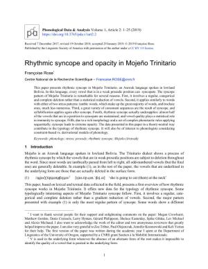 Rhythmic Syncope and Opacity in Mojeño Trinitario