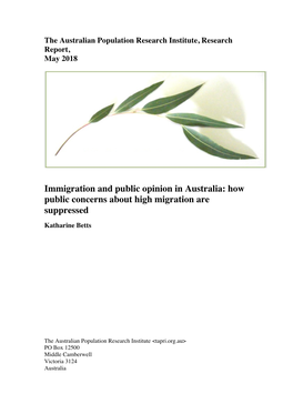 Immigration and Public Opinion in Australia: How Public Concerns About High Migration Are Suppressed