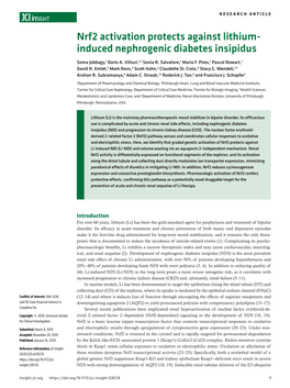 Nrf2 Activation Protects Against Lithium- Induced Nephrogenic Diabetes Insipidus