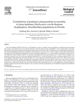 Contribution of Predation and Parasitism to Mortality of Citrus Leafminer Phyllocnistis Citrella Stainton (Lepidoptera: Gracillariidae) Populations in Florida