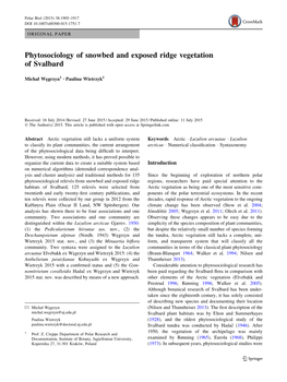 Phytosociology of Snowbed and Exposed Ridge Vegetation of Svalbard