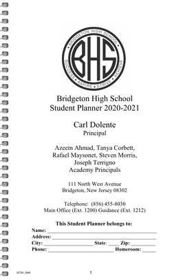 Bridgeton High School Student Planner 2020-2021 Carl Dolente