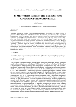 U-Mentalism Patent: the Beginning of Cinematic Supercomputation