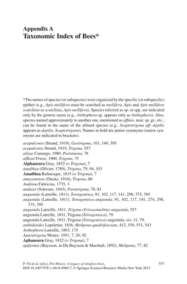 Taxonomic Index of Bees*