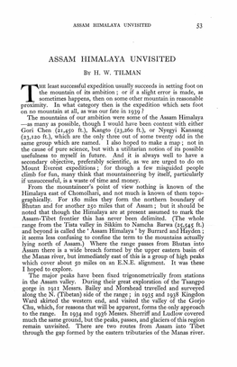 ASSAM HIMALAYA UNVISITED. H. W. Tilman