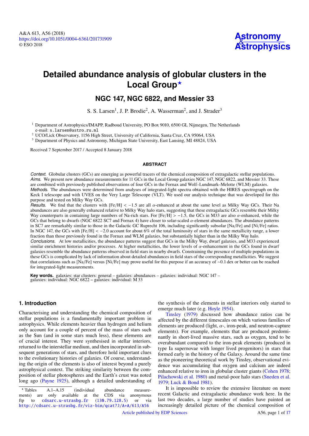 Detailed Abundance Analysis of Globular Clusters in the Local Group? NGC 147, NGC 6822, and Messier 33 S