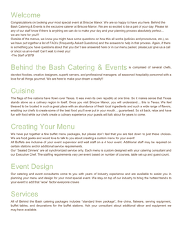 Welcome Behind the Bash Catering & Events Is Comprised of Several Chefs, Cuisine Creating Your Menu Event Design Services