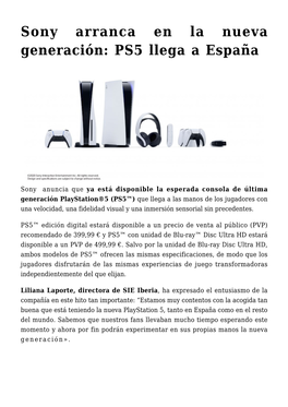 Sony Arranca En La Nueva Generación: PS5 Llega a España
