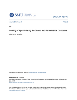 Initiating the Oilfield Into Performance Disclosure