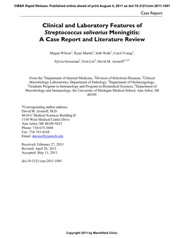 Clinical and Laboratory Features of Streptococcus Salivarius Meningitis: a Case Report and Literature Review