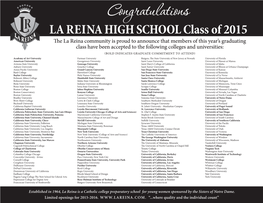LA REINA HIGH SCHOOL Class of 2015