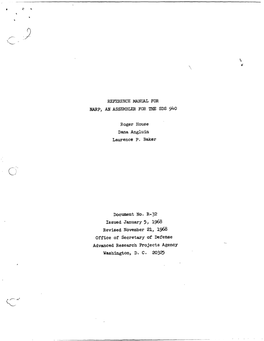 Reference Manual for Narp, an Assembler for the Sds 940