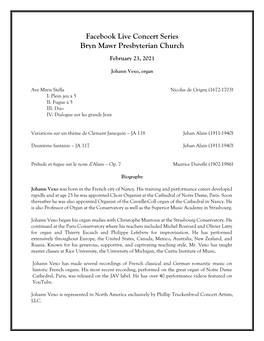 Facebook Live Concert Series Bryn Mawr Presbyterian Church
