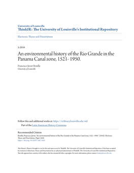 An Environmental History of the Rio Grande in the Panama Canal Zone, 1521- 1950