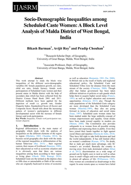 Socio-Demographic Inequalities Among Scheduled Caste Women: a Block Level Analysis of Malda District of West Bengal, India