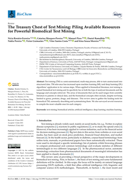 The Treasury Chest of Text Mining: Piling Available Resources for Powerful Biomedical Text Mining