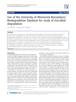 Biodegradation Database for Study of Microbial Degradation Lynda BM Ellis1* and Lawrence P Wackett2,3