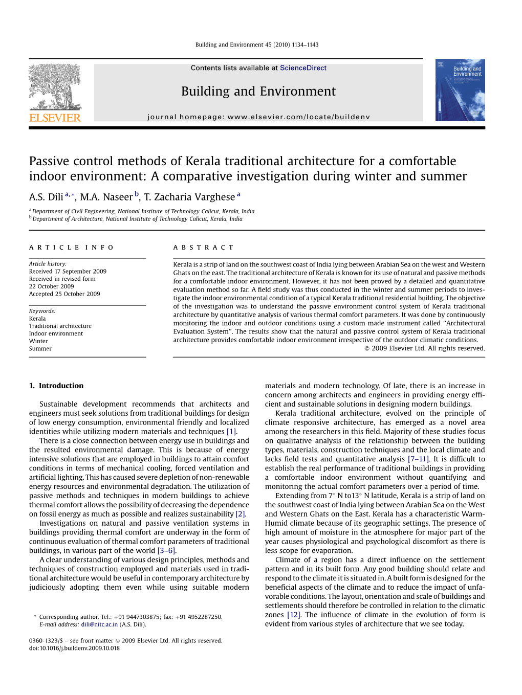 Passive Control Methods of Kerala Traditional Architecture for a Comfortable Indoor Environment: a Comparative Investigation During Winter and Summer