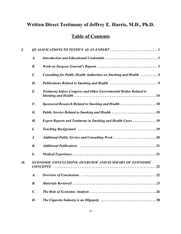 Written Direct Testimony of Jeffrey E. Harris, M.D., Ph.D. Table of Contents