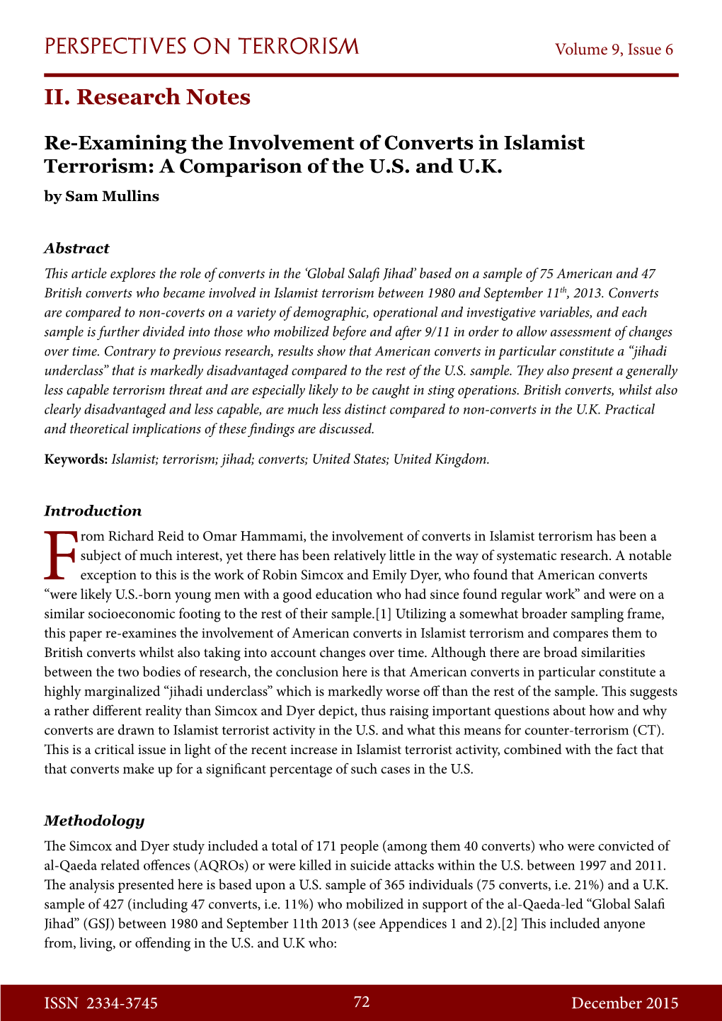 Re-Examining the Involvement of Converts in Islamist Terrorism: a Comparison of the U.S