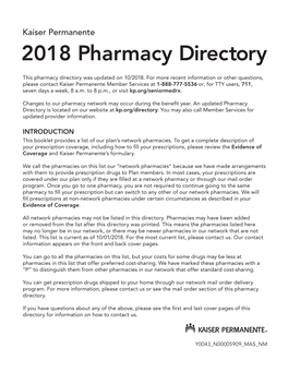 2018 Pharmacy Directory