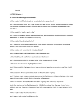 Class-IX HISTORY, Chapter-8 A. Answer the Following Questions