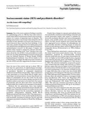 Socioeconomic Status (SES) and Psychiatric Disorders*