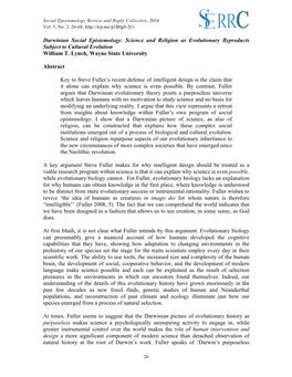 Darwinian Social Epistemology: Science and Religion As Evolutionary Byproducts Subject to Cultural Evolution William T