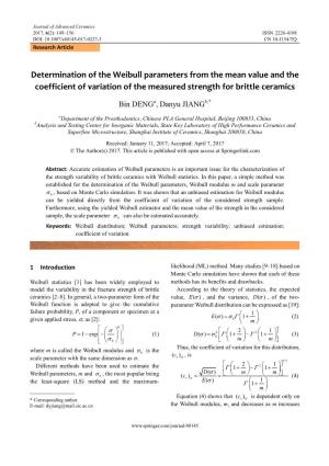 Determination of the Weibull Parameters from the Mean Value and the Coefficient of Variation of the Measured Strength for Brittle Ceramics
