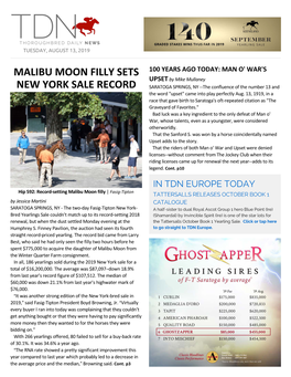 Malibu Moon Filly Sets New York Sale Record