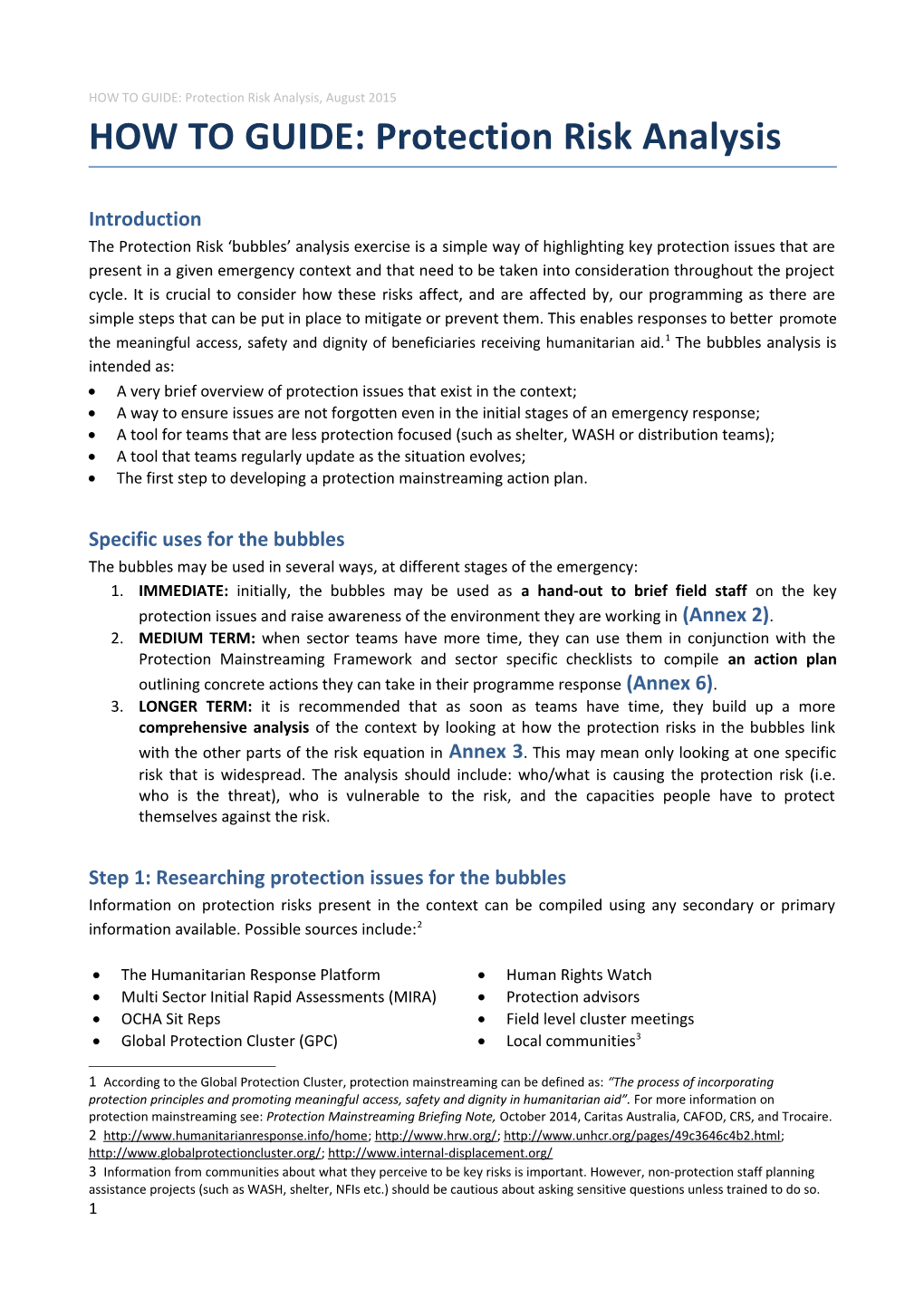 HOW to GUIDE: Protection Risk Analysis, August 2015