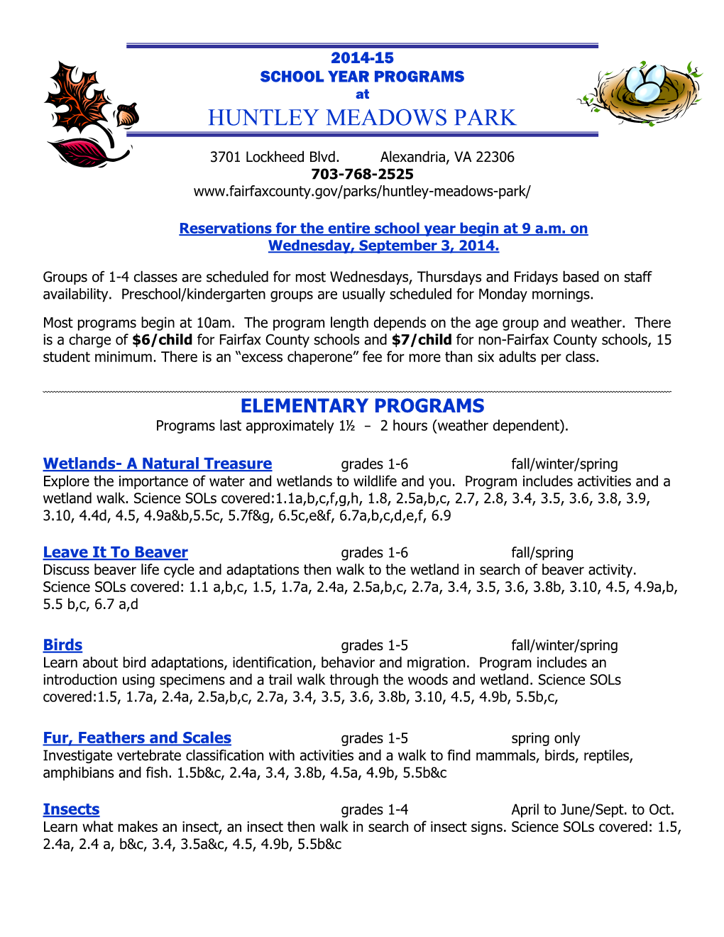 Huntley Meadows Elementary Programs