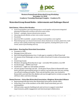 Watershed Group Round Robin – Achievements and Challenges Shared