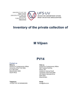 Inventory of the Private Collection of M Viljoen PV14