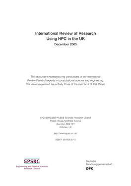 International Review of Research Using HPC in the UK December 2005