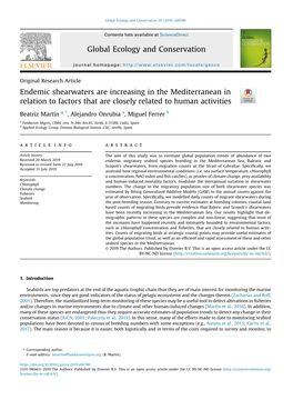 Endemic Shearwaters Are Increasing in the Mediterranean in Relation to Factors That Are Closely Related to Human Activities