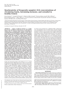 Synchronicity of Frequently Sampled, 24-H Concentrations of Circulating Leptin, Luteinizing Hormone, and Estradiol in Healthy Women