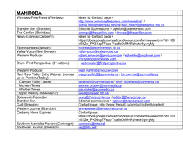 Manitoba and Ontario Newspapers Contact Info