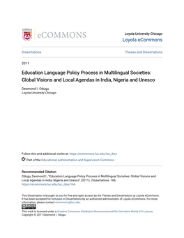 Education Language Policy Process in Multilingual Societies: Global Visions and Local Agendas in India, Nigeria and Unesco