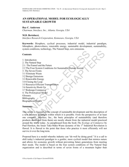 An Operational Model for Ecologically Sustainable Growth - Ray C