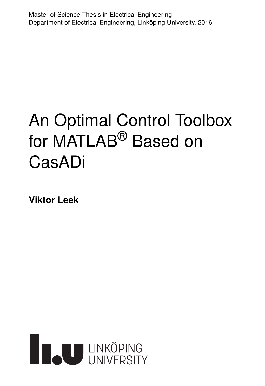 An Optimal Control Toolbox for MATLAB Based on Casadi