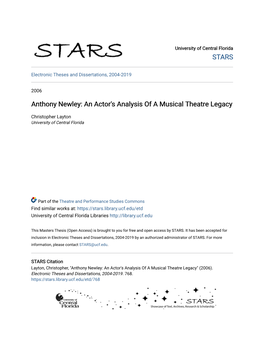Anthony Newley: an Actor's Analysis of a Musical Theatre Legacy