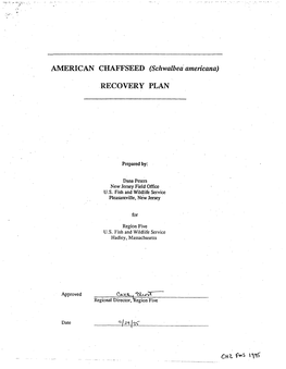 American Chaffseed (Schwalbea Americana) Recovery Plan, U.S