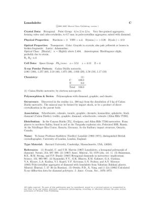 Lonsdaleite C C 2001-2005 Mineral Data Publishing, Version 1