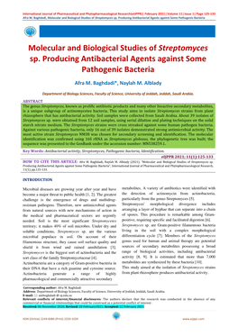 Molecular and Biological Studies of Streptomyces Sp. Producing Antibacterial Agents Against Some Pathogenic Bacteria